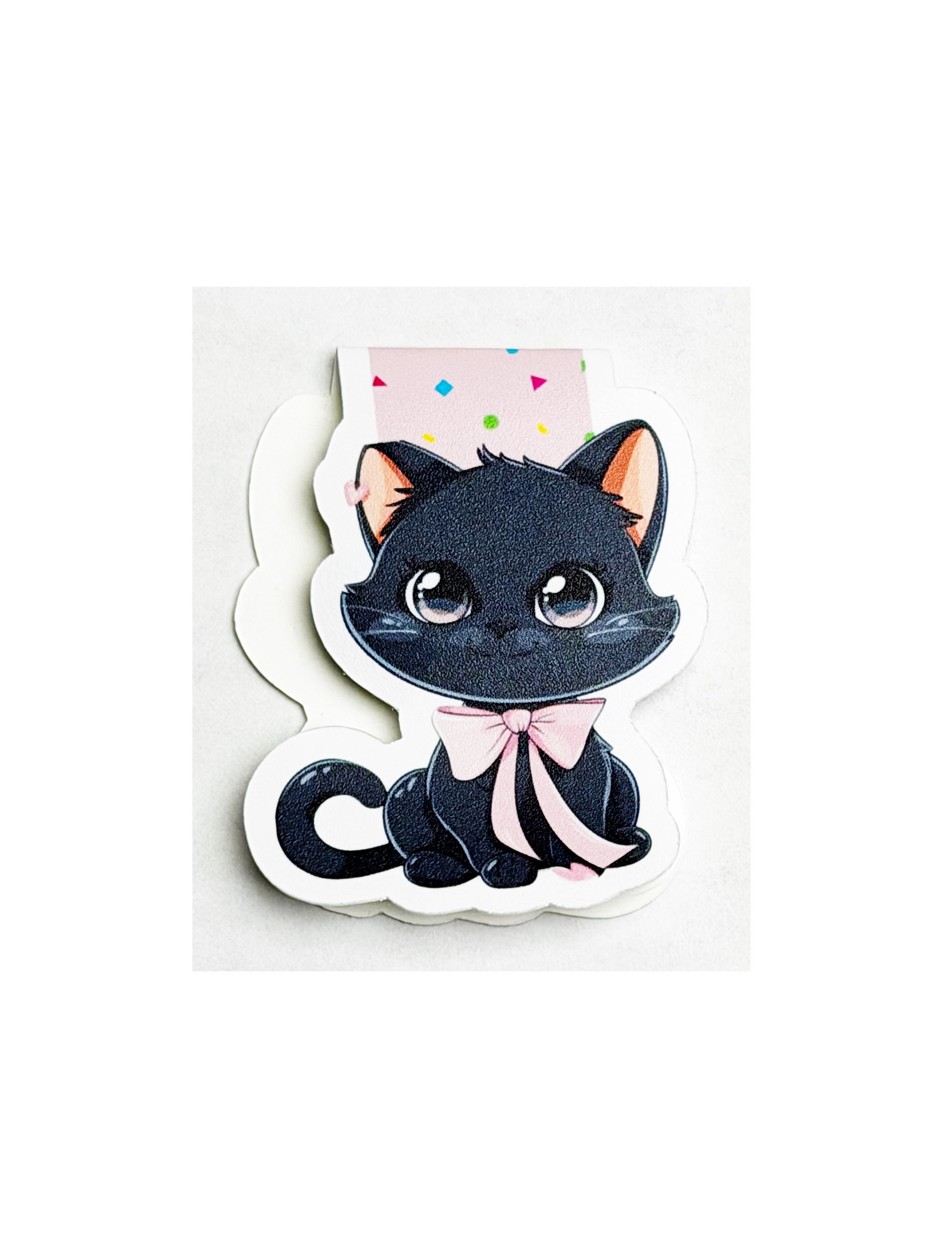 "Midnight Mews" Black Cat with Pink Bow Magnetic Bookmark