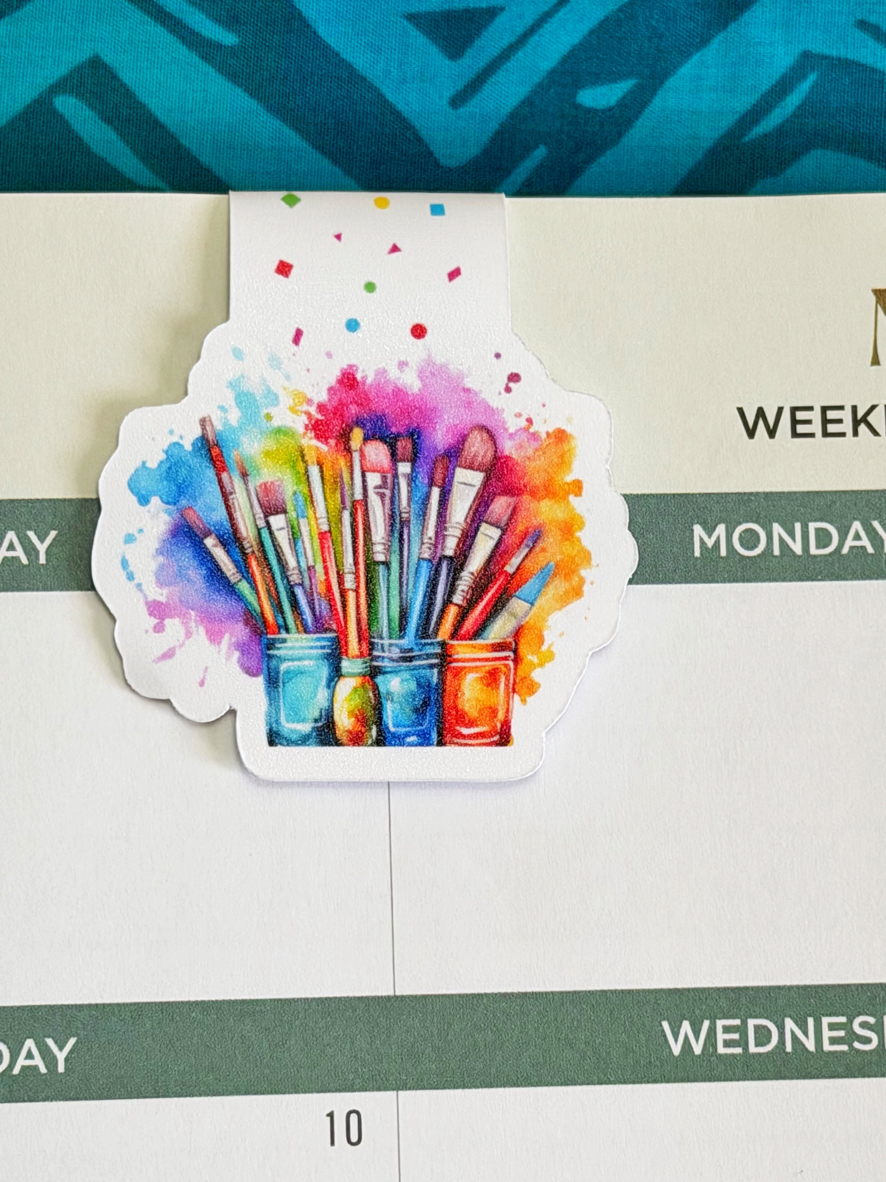 "Creative Flow" Watercolor Paintbrush Magnetic Bookmark
