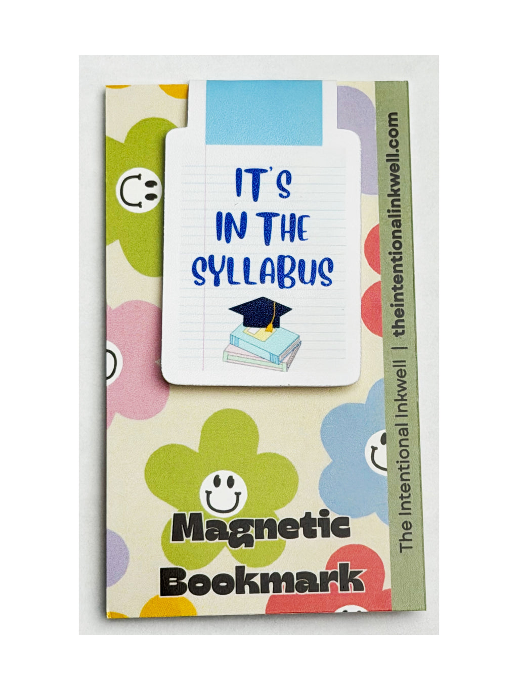 Magnetic bookmark with colorful design and text on a white background